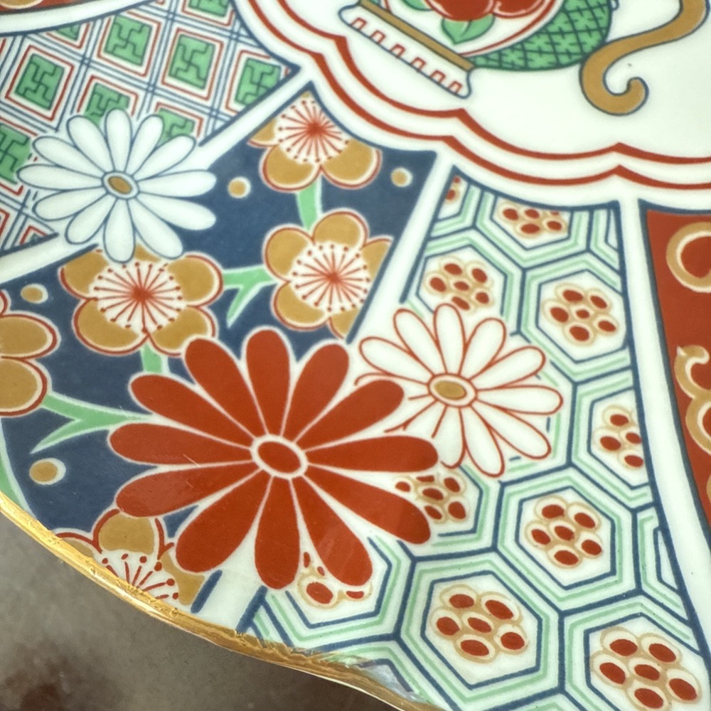 Arita Pedestal Cake Stand Plate Hand Decorated Imari Fan Japan Fine China - Picture 8 of 8